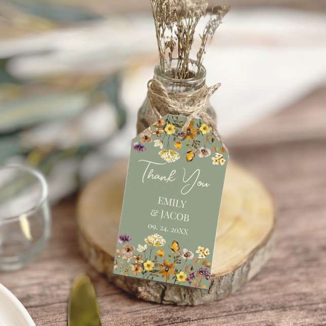 Étiquettes-cadeau Fleur sauvage Sage Green Mariage Boho  (Créateur téléchargé)