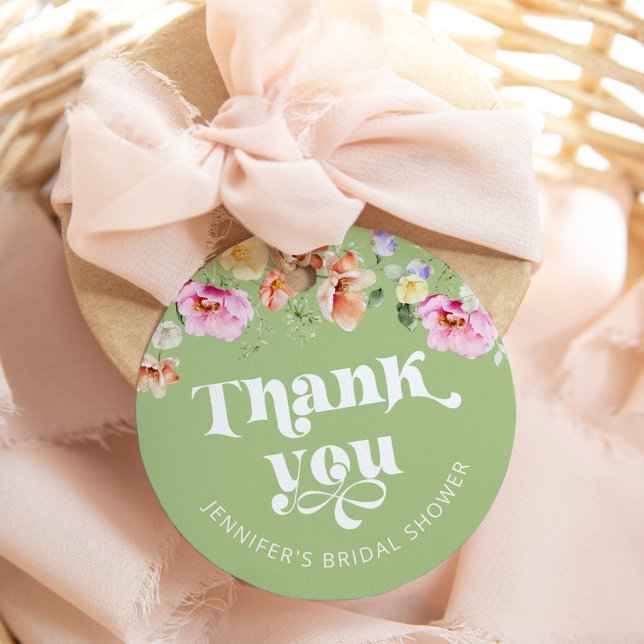 Étiquettes Cadeau Fleur sauvage sauge verte nuptiale merci (Créateur téléchargé)