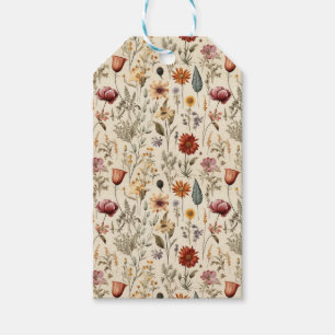 Étiquettes-cadeau Fleur sauvage séchée vintage bordeaux rose jaune
