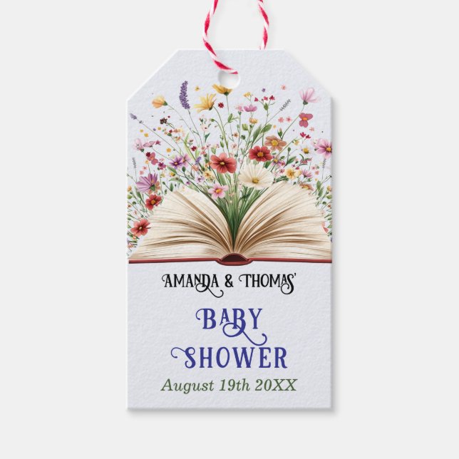 Étiquettes-cadeau Fleur sauvage Storybook Baby shower bleu (Devant)