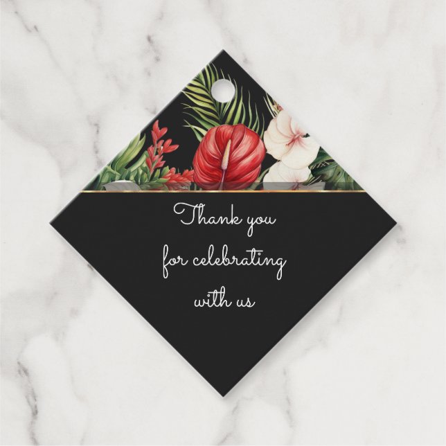 Étiquettes Cadeau Fleur tropicale et mariage feuille foncé merci (Devant)