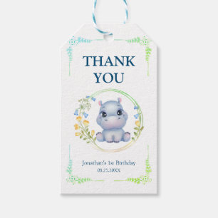 Étiquettes-cadeau Fleur Wreath mignonne Hippopotamus Anniversaire Me