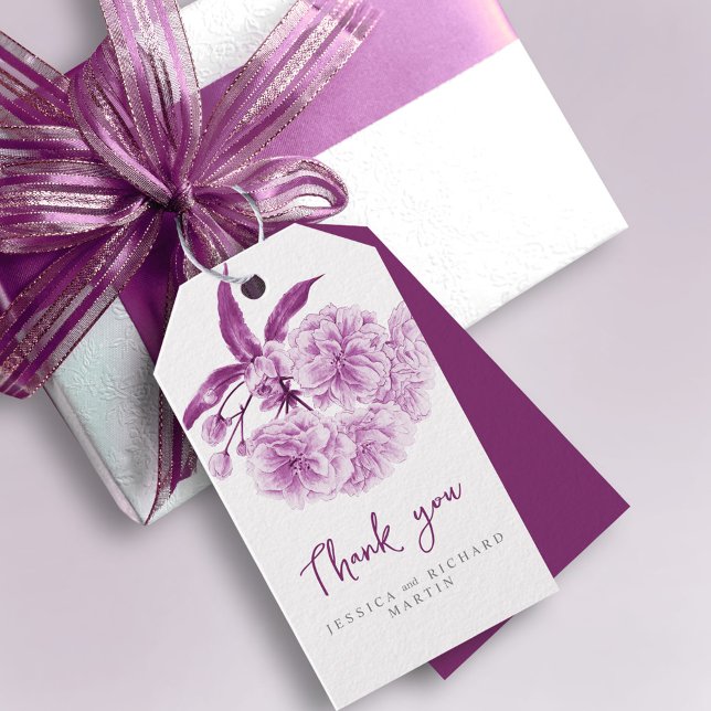 Étiquettes-cadeau Fleuron mauve de printemps art mariage merci (Créateur téléchargé)