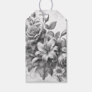 Étiquettes-cadeau Fleurs Antiques Noir & Blanc Parfaites