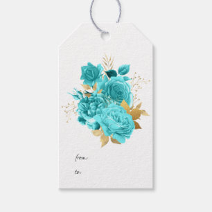 Étiquettes-cadeau Fleurs Aqua et Or