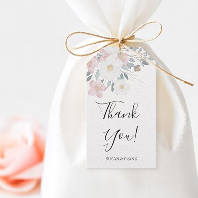 Étiquettes-cadeau Fleurs aquarelle rose (Personalized pink floral wedding favor tag)