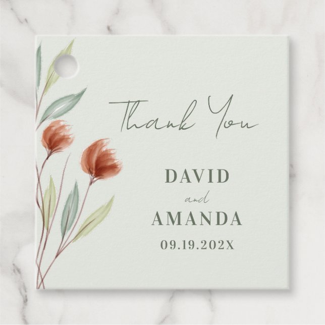 Étiquettes Cadeau Fleurs aquarelle vert pastel (Devant)