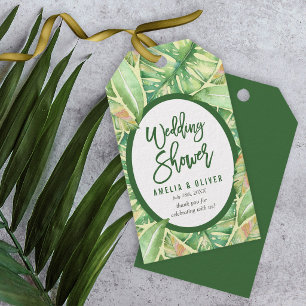 Étiquettes-cadeau Fleurs Aquarelle Verte Mariage Tropical Fête Prénu