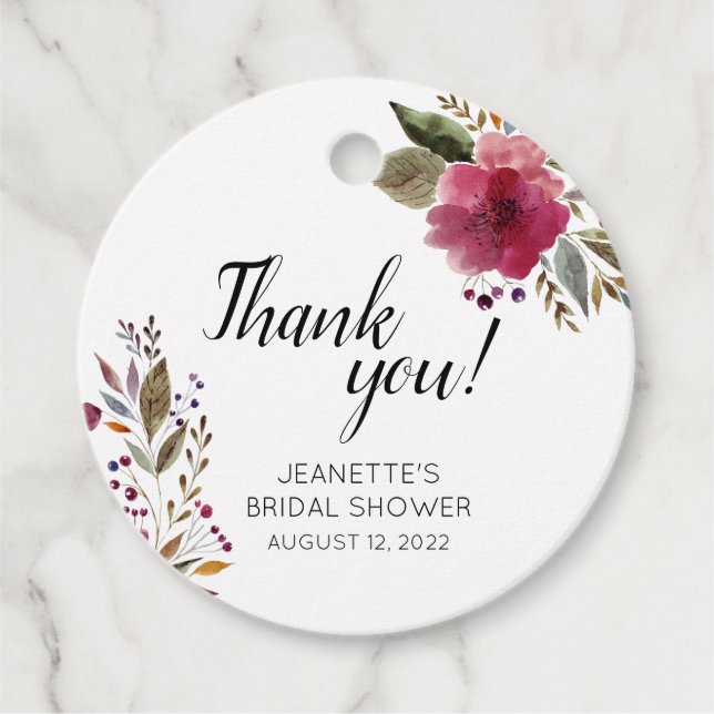 Étiquettes Cadeau Fleurs Aquarelles Audacieuses Remerciement de Mari (Devant)