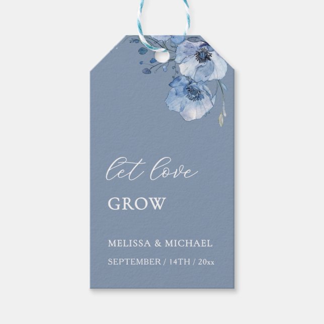 Étiquettes-cadeau Fleurs aquarelles bleues Mariage Remerciements (Devant)