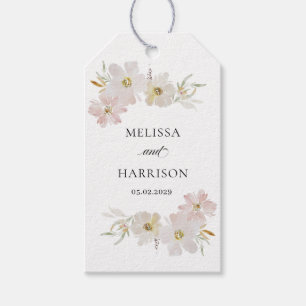 Étiquettes-cadeau Fleurs aquarelles crème et rose 