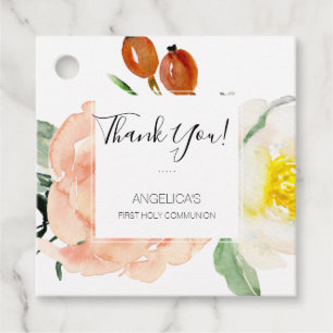 Étiquettes Cadeau Fleurs aquarelles Premier Merci de communion