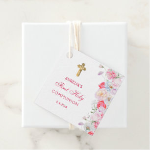 Étiquettes Cadeau Fleurs aquarelles Première communion