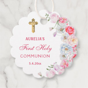 Étiquettes Cadeau Fleurs aquarelles Première communion