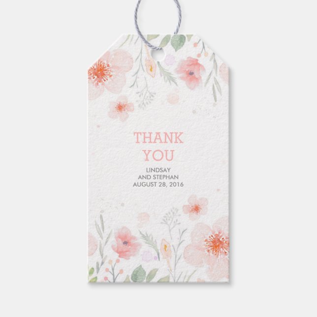 Étiquettes-cadeau Fleurs aquarelles roses Mariage prairie estivale (Devant)