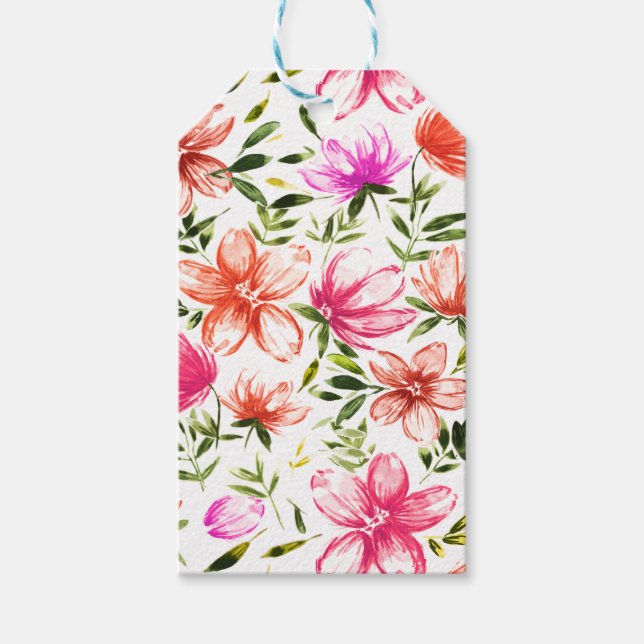 Étiquettes-cadeau Fleurs Aquarelles Rouges 2 (Devant)