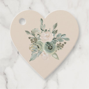 Étiquettes Cadeau Fleurs aquarelles vert sauge et crème