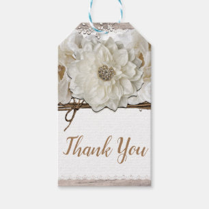 Étiquettes-cadeau Fleurs blanches & bouleau Salle de mariage rustiqu