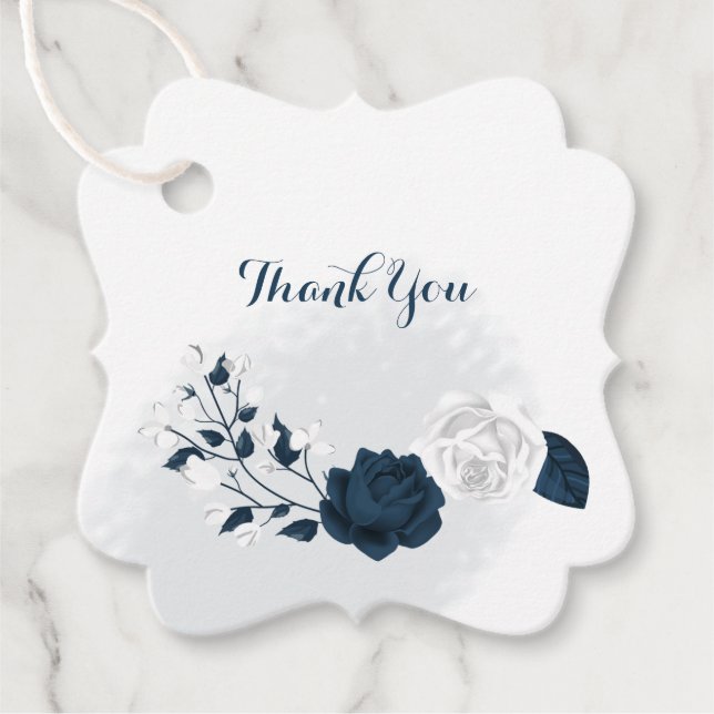 Étiquettes Cadeau fleurs blanches et marines merci (Devant)
