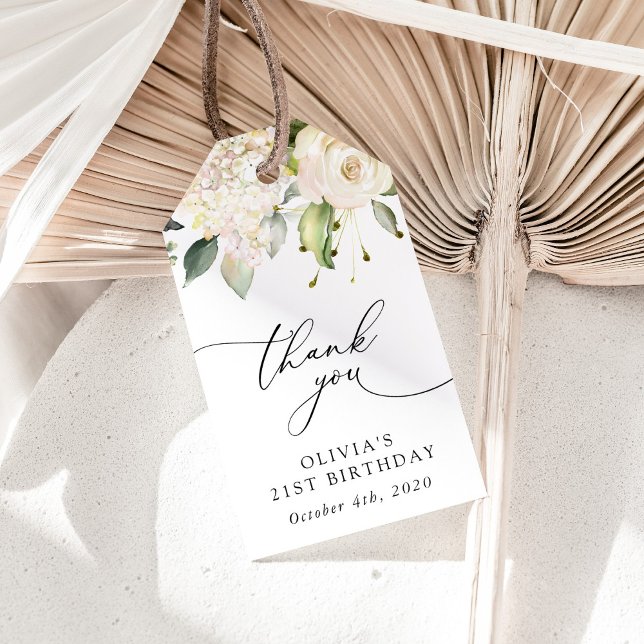 Étiquettes-cadeau Fleurs Blanches, Fleurs Crème, Boho, Anniversaire (Créateur téléchargé)