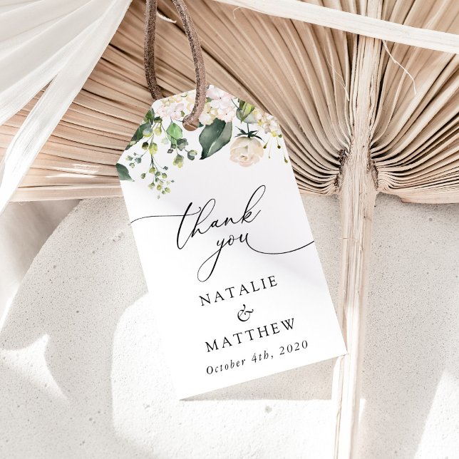 Étiquettes-cadeau Fleurs blanches, Fleurs crème, Feuillage, Mariage  (Créateur téléchargé)