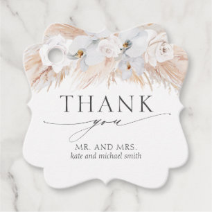 Étiquettes Cadeau Fleurs blanches Pampas Mariage en herbe Merci