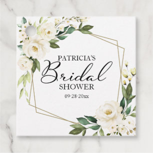 Étiquettes Cadeau Fleurs blanches vertes Fête des mariées géométriqu