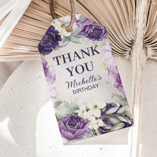 Étiquettes-cadeau Fleurs blanches violettes Paillettes Anniversaire