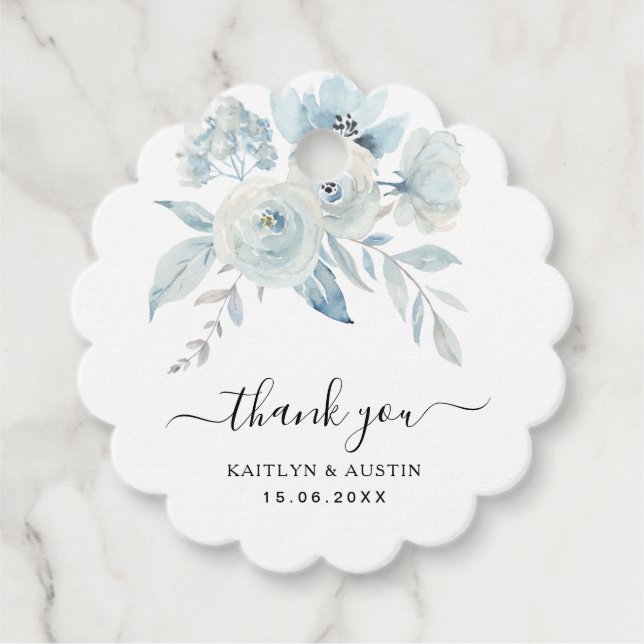 Étiquettes Cadeau fleurs bleu clair marques de faveur (Devant)