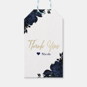 Étiquettes-cadeau Fleurs Bleu Marine Foncé Floral Gothique Glamour F