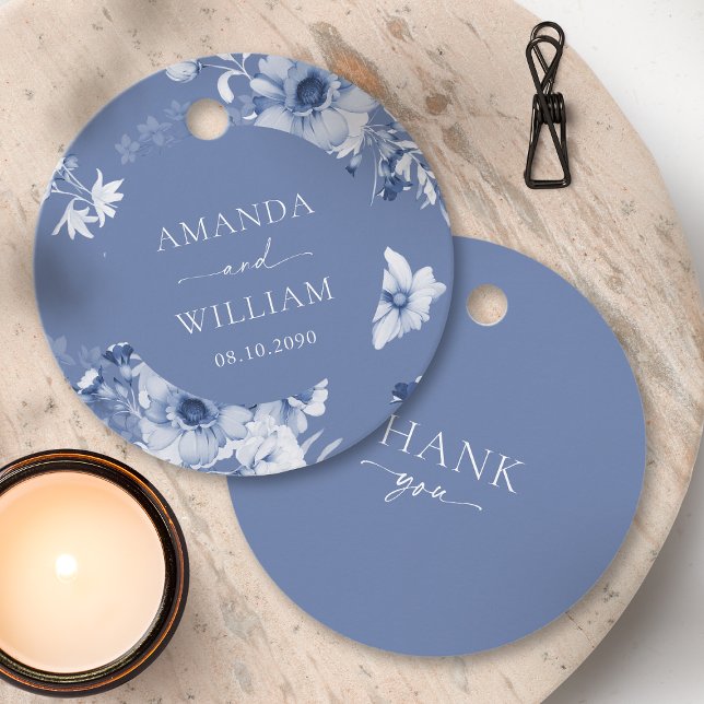 Étiquettes Cadeau Fleurs Bleu Poussiéreux "Merci" (Créateur téléchargé)