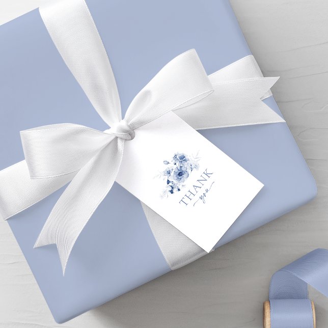 Étiquettes-cadeau Fleurs Bleu Poussiéreux "Merci" (Créateur téléchargé)