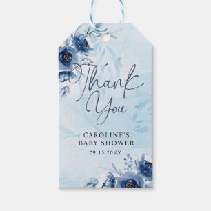 Étiquettes-cadeau Fleurs bleues Boy Baby shower Merci