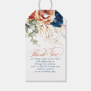 Étiquettes-cadeau Fleurs Bleues de la Marine en terre cuite Boho Mer