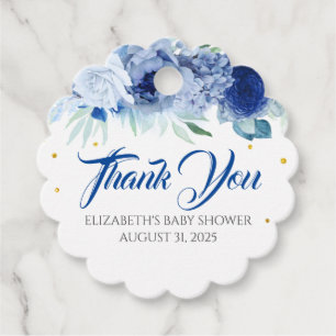 Étiquettes Cadeau Fleurs bleues Élégant Merci de Baby shower