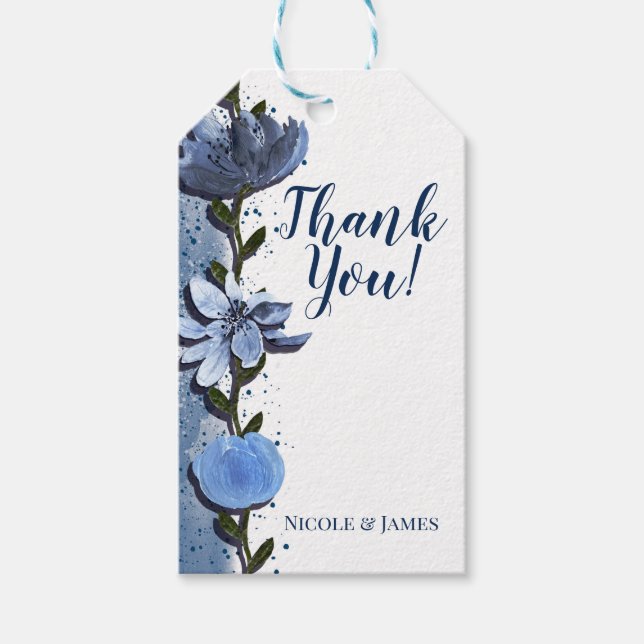 Étiquettes-cadeau Fleurs Bleues Modernes Mariage Aquarelle Florale (Devant)