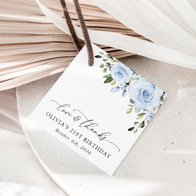 Étiquettes Cadeau Fleurs bleues poussiéreuses, Verdure, Boho, Annive (Créateur téléchargé)