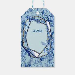 Étiquettes-cadeau Fleurs bleues turquoises sur un support texturé sc