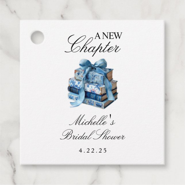 Étiquettes Cadeau Fleurs Bleues Un Nouveau Chapitre Réception de Mar (Devant)