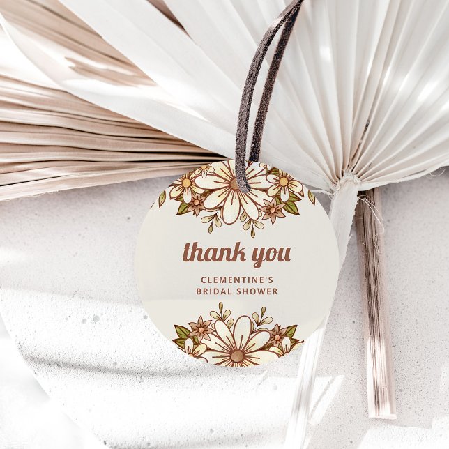 Étiquettes Cadeau Fleurs Boho Retro | MERCI FÊTE DES MARIÉES (A boho, retro floral favor tag for your bridal shower)