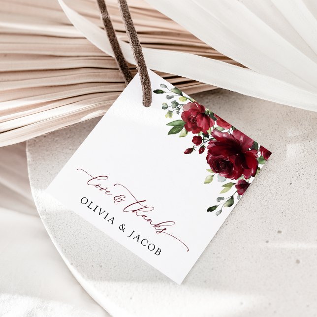 Étiquettes Cadeau Fleurs Bourgognes, Fleurs rouges, Mariage Floral (Créateur téléchargé)