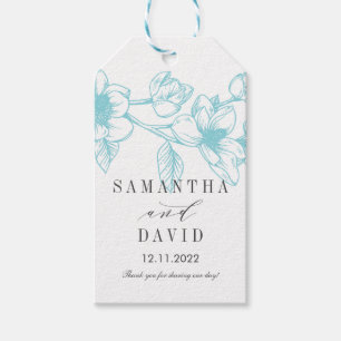 Étiquettes-cadeau Fleurs Chic Magnolia   bleu pâle   MARIAGE