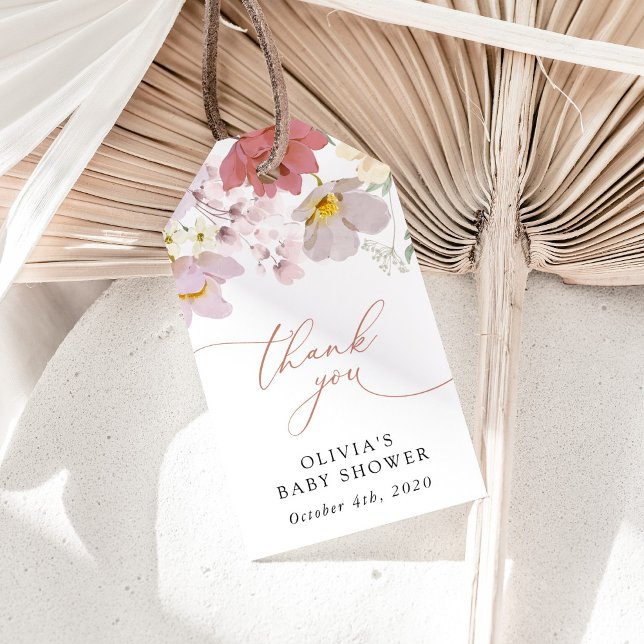 Étiquettes-cadeau Fleurs Colorées, Fleurs Sauvages, Boho, Baby Showe (Créateur téléchargé)