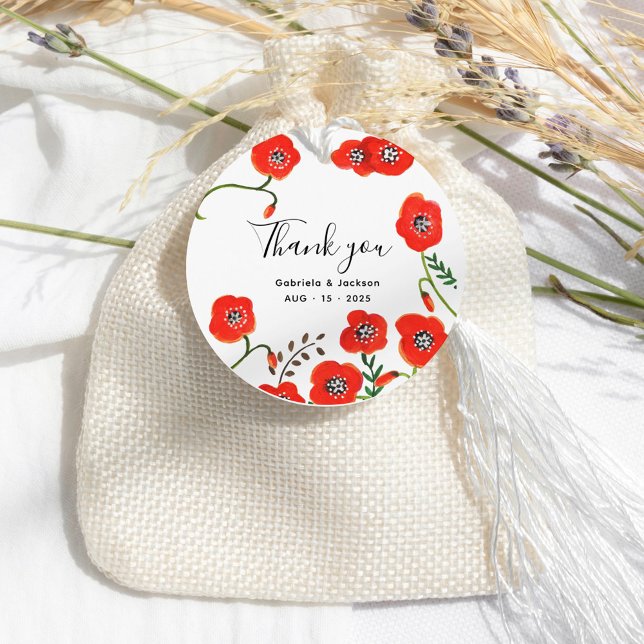 Étiquettes Cadeau Fleurs Coquelicots rouges mariage (Flowers Red Poppies wedding Favor Tags)