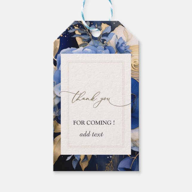 Étiquettes-cadeau Fleurs Crème Bleu Marine (Devant)