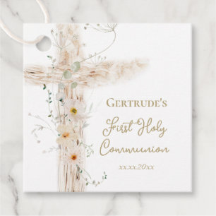 Étiquettes Cadeau fleurs croix Première Sainte Communion