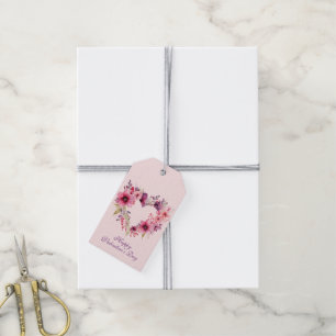 Étiquettes-cadeau Fleurs d'amour Saint Valentin Nom personnalisé