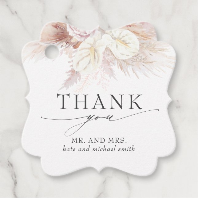 Étiquettes Cadeau Fleurs d'anthurium blanc Merci Mariage (Devant)