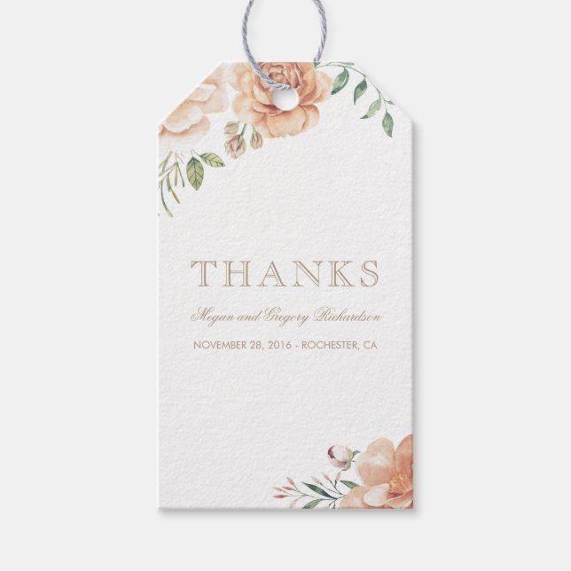 Étiquettes-cadeau Fleurs d'aquarelle de crème d'ivoire Elégant Boho (Devant)