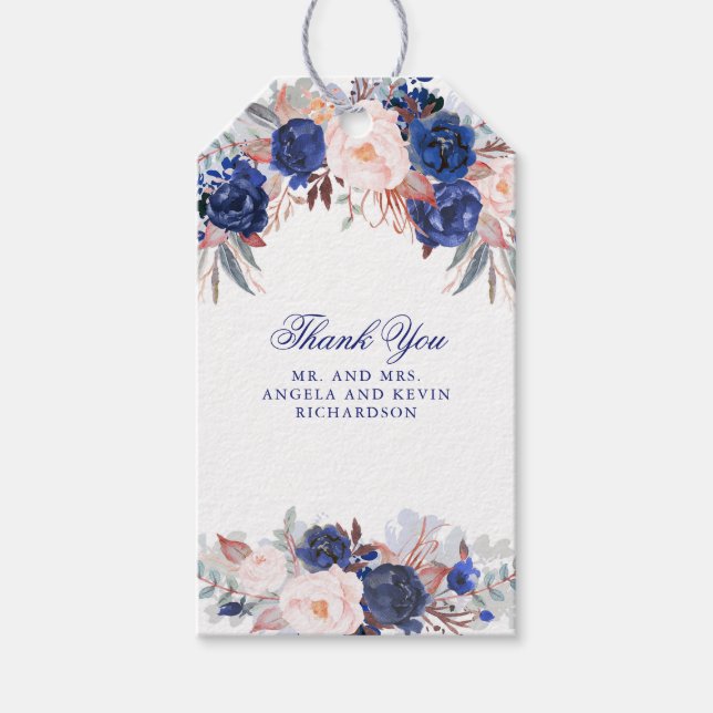 Étiquettes-cadeau Fleurs d'aquarelle de la Marine (Devant)